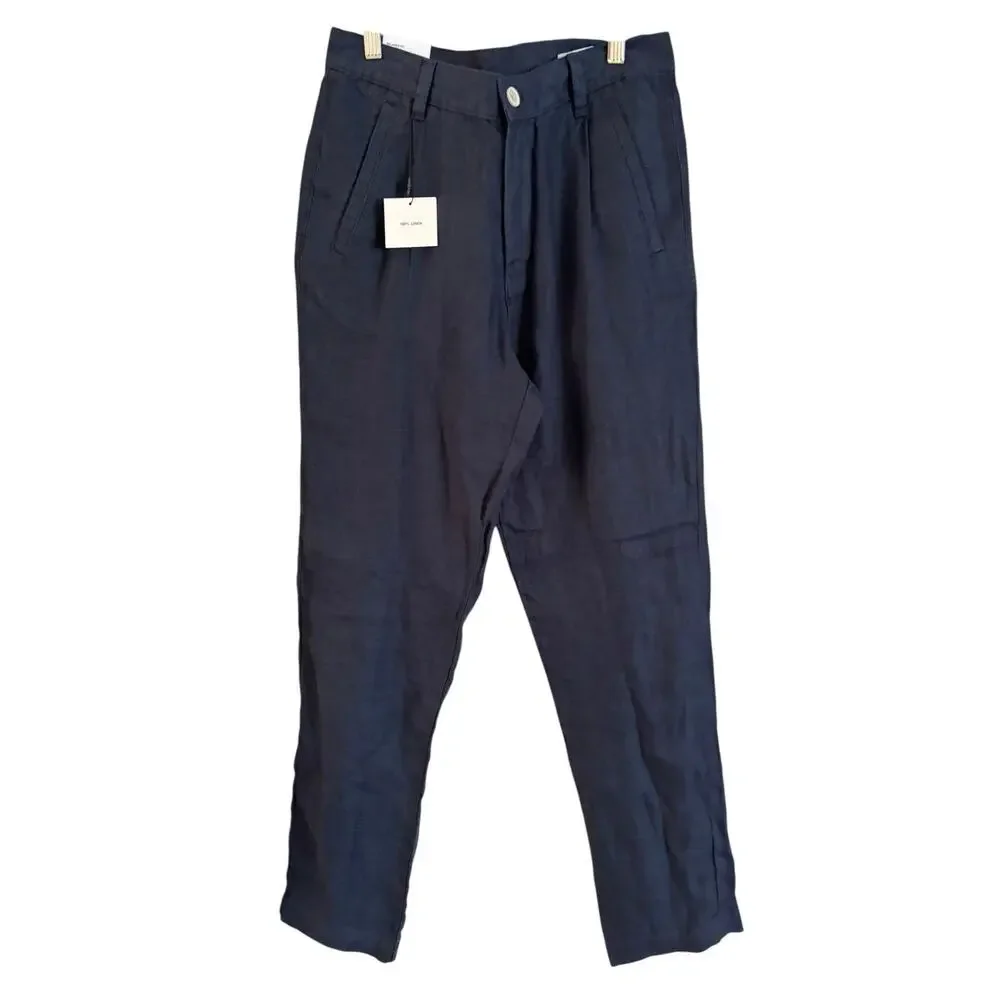 Zara Mens Relaxed Linen Pants Trousers straight Blue US 29 EU 36 NWT